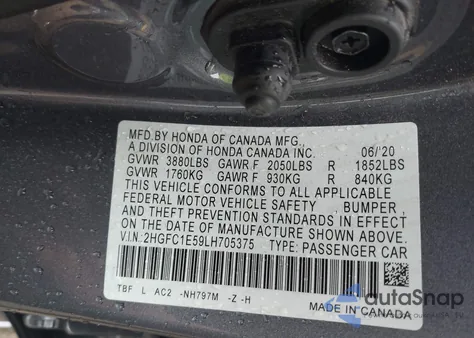 2020 Honda Civic Si from USA, damaged, VIN 2HGFC1E59LH705375